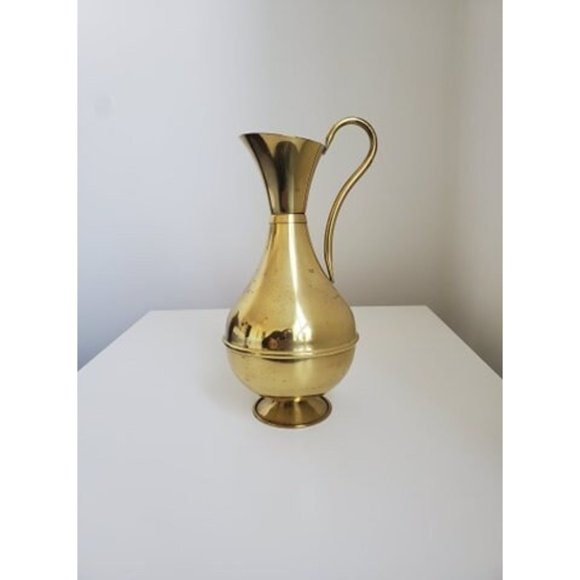 Brass Coloured Metal Water Jug, Brass Flower Vase with Handle - Picture 1 of 1